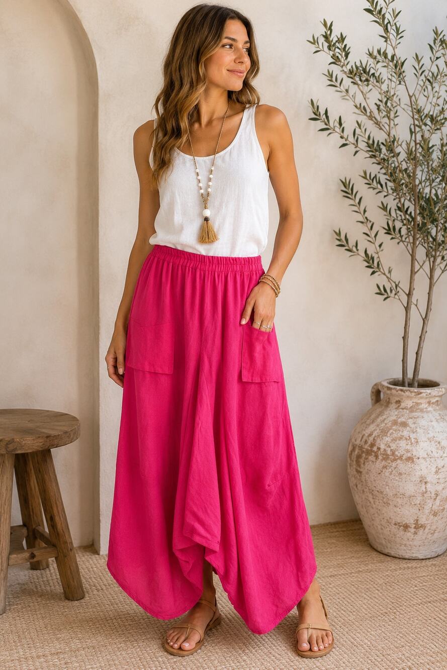 NEW Colette Hot Pink Linen Skirt One Size Lightweight Beach Boho Summer Skirt